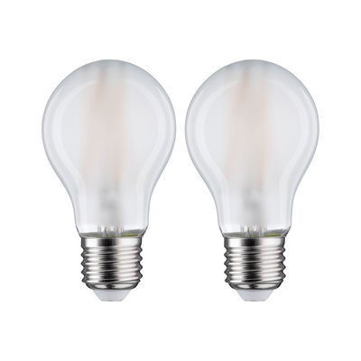 Two matte LED light bulbs with E27 base and clear glass surface for energy-saving lighting