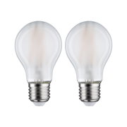 Zwei matte LED-Glühbirnen mit E27-Fassung und klarer Glasoberfläche für energiesparende Beleuchtung