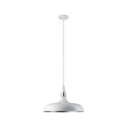 White metal pendant lamp with silver accent and fabric cable for modern interior lighting