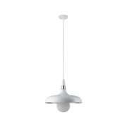 Biała metalowa lampa wisząca z srebrnym akcentem i tekstylnym kablem do nowoczesnego oświetlenia