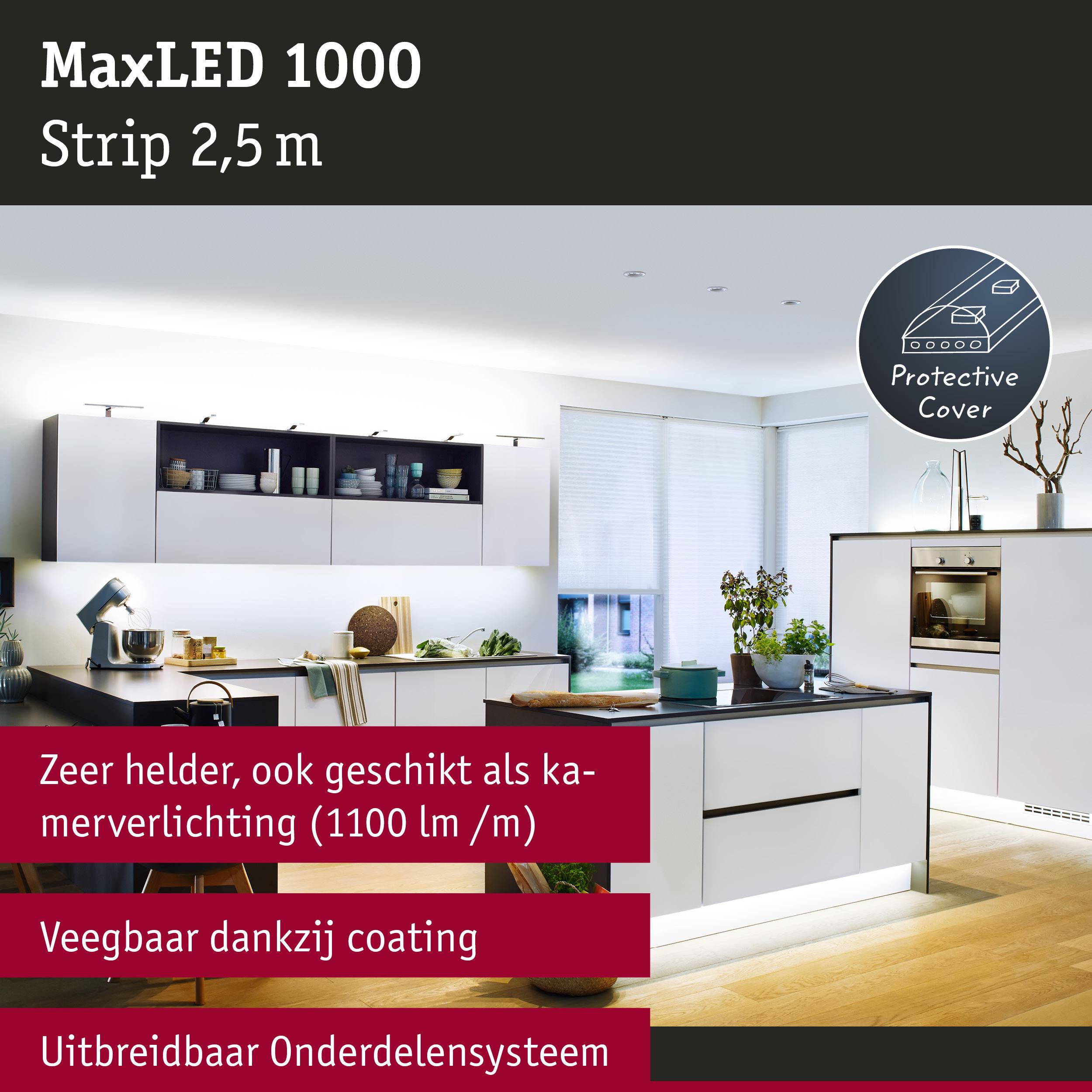 MaxLED 1000 LED-strip 2,5 m met beschermlaag voor heldere keukenverlichting en uitbreidbaar onderdelen systeem