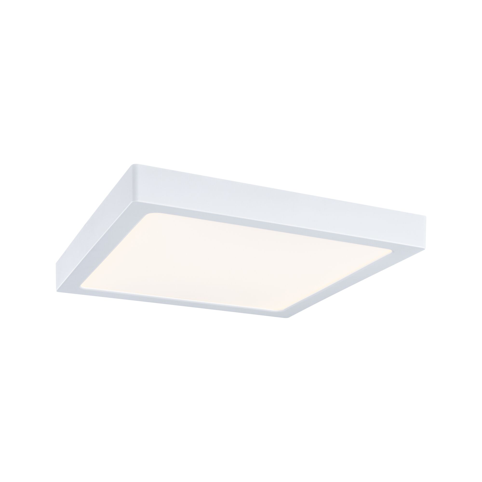 Square white LED ceiling light with matte diffuser for modern room lighting