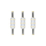 Three LED bulbs with clear plastic and yellow diodes for energy-saving lighting solutions