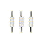 Three LED bulbs with clear plastic and yellow diodes for energy-saving lighting solutions