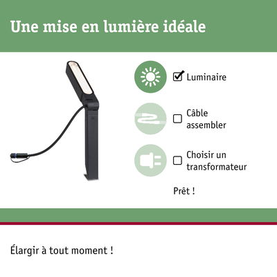 Luminaire LED extérieur noir avec câble pour éclairage de jardin et extension facile du système