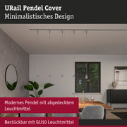 Minimalistisches URail Pendel Cover in Grau mit abgedecktem Leuchtmittel für moderne Beleuchtung