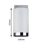 Hvid cylindrisk LED-loftspot med kromring, 113 mm høj, 65 mm i diameter, moderne indendørs belysning