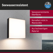 Seewasserresistente Wandlampe mit schwarzem Rahmen und weißem Leuchtfeld für Außenbereiche