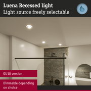 Luena recessed light with dimmable GU10 source in modern bathroom featuring stone wall and shower