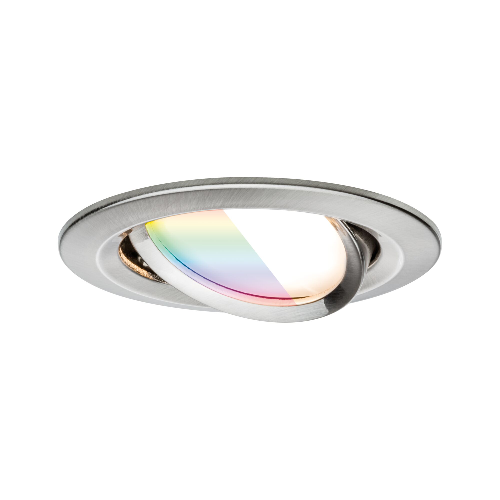 Round adjustable recessed spotlight in brushed stainless steel with color-changing LED light