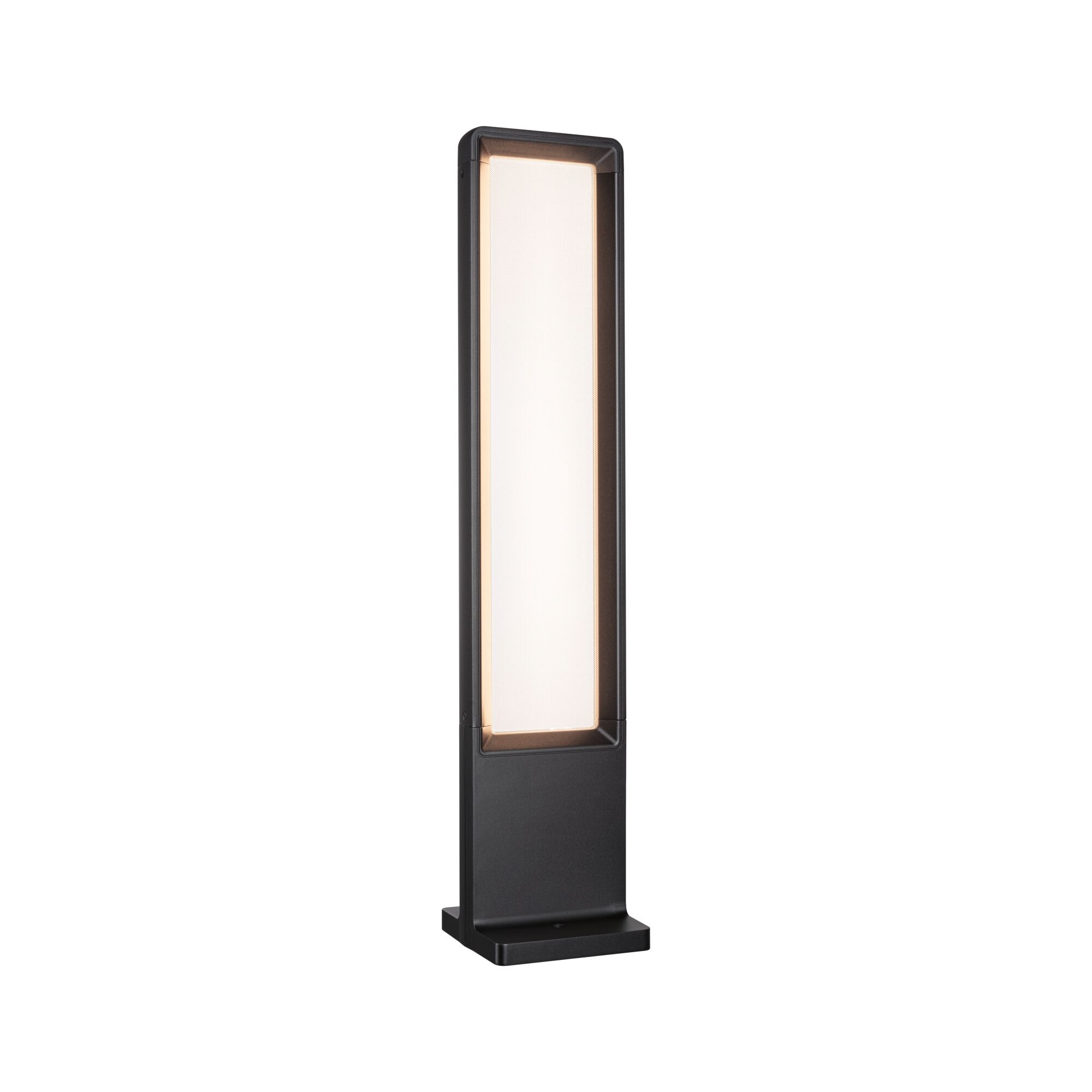Black LED outdoor lamp with rectangular design and warm white light for garden and terrace
