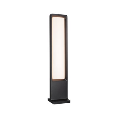 Black LED outdoor lamp with rectangular design and warm white light for garden and terrace