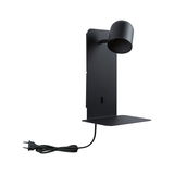Applique murale noire en métal avec spot réglable et étagère, design moderne pour intérieur
