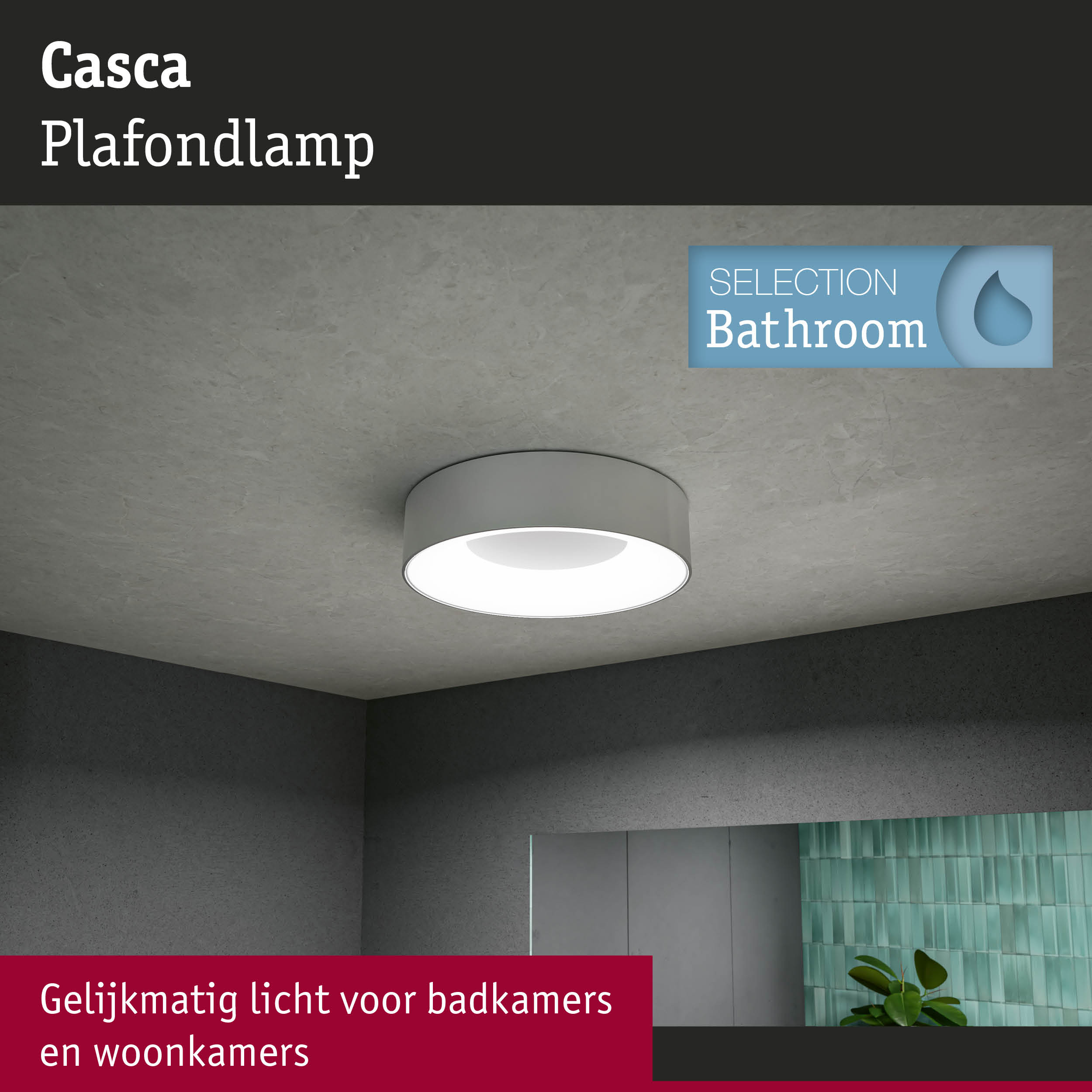 Casca witte plafondlamp voor badkamer met gelijkmatige lichtverdeling en modern design