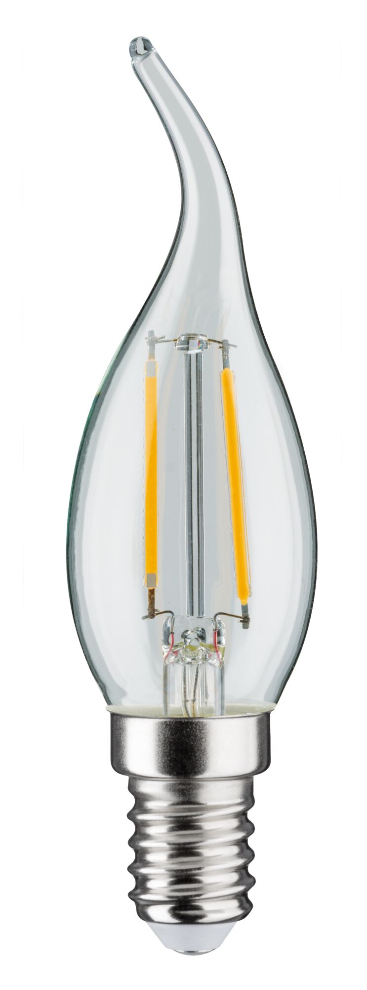 LED-Kerzenlampe mit klarer Glasflamme und silbernem Schraubsockel für energiesparende Beleuchtung