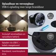 Zwarte wandlamp met oplaadbare, verwisselbare USB-C batterij voor langdurige verlichting