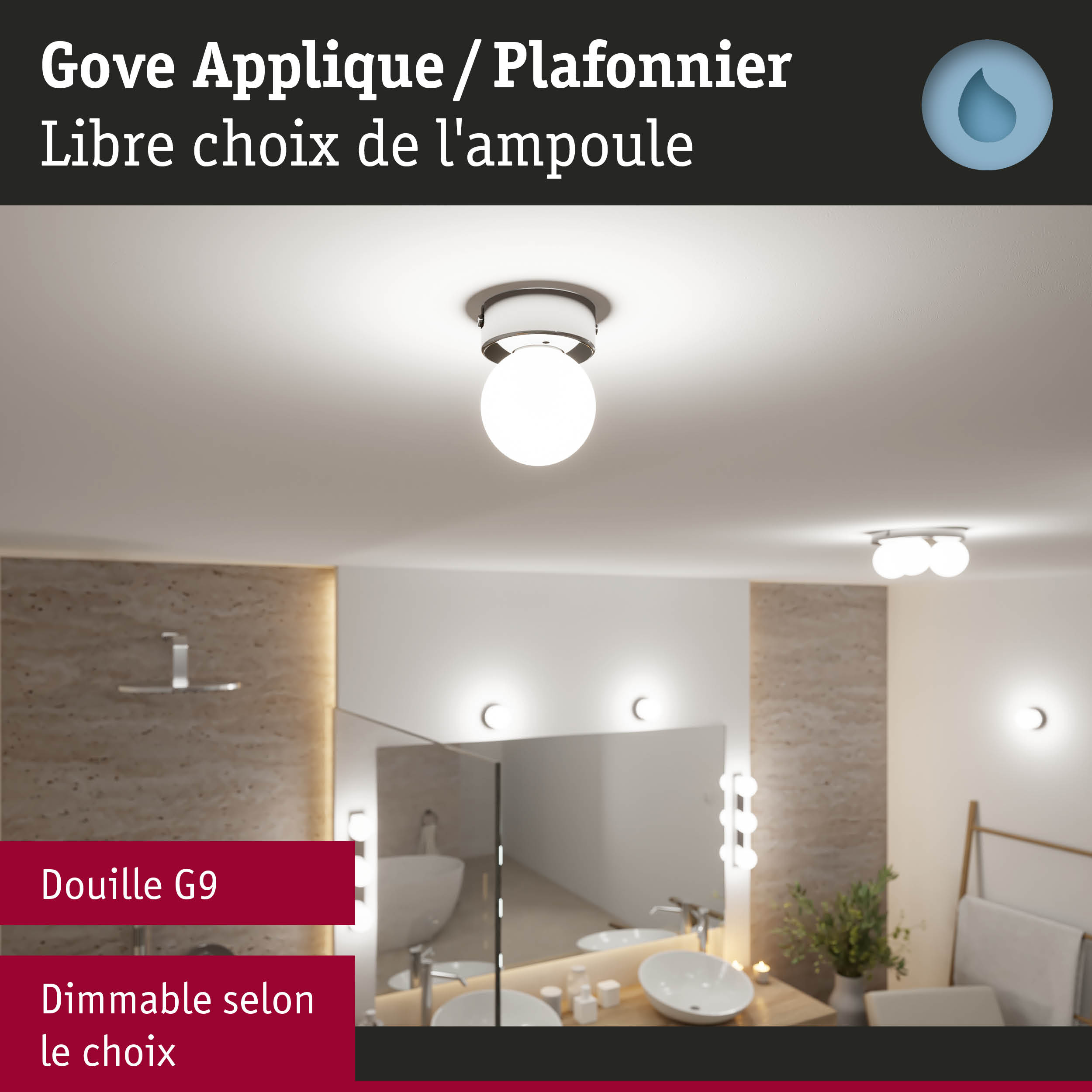 Plafonnier blanc Gove avec douille G9, dimmable, éclairage moderne pour salle de bain