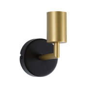 Moderner Wandleuchter aus Metall in Schwarz und Gold mit zylindrischem Lampenschirm für LED-Beleuchtung