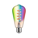 Colorful LED bulb with spiral filament and E27 base for decorative lighting and LED lamps.