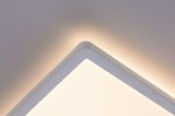 Square white LED ceiling light with indirect warm white illumination for modern interiors