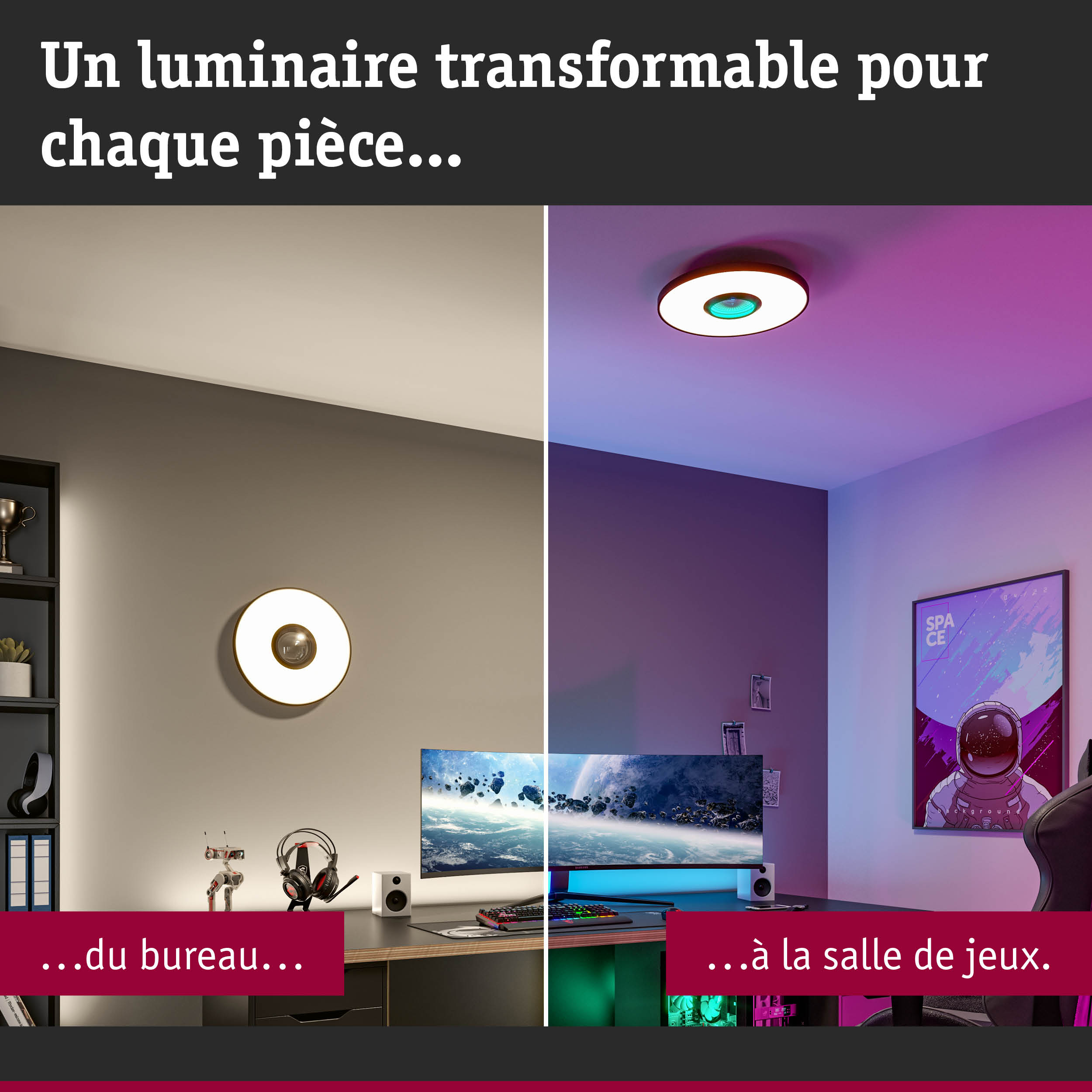 Luminaire mural et plafond rond blanc et or pour bureau et salle de jeux