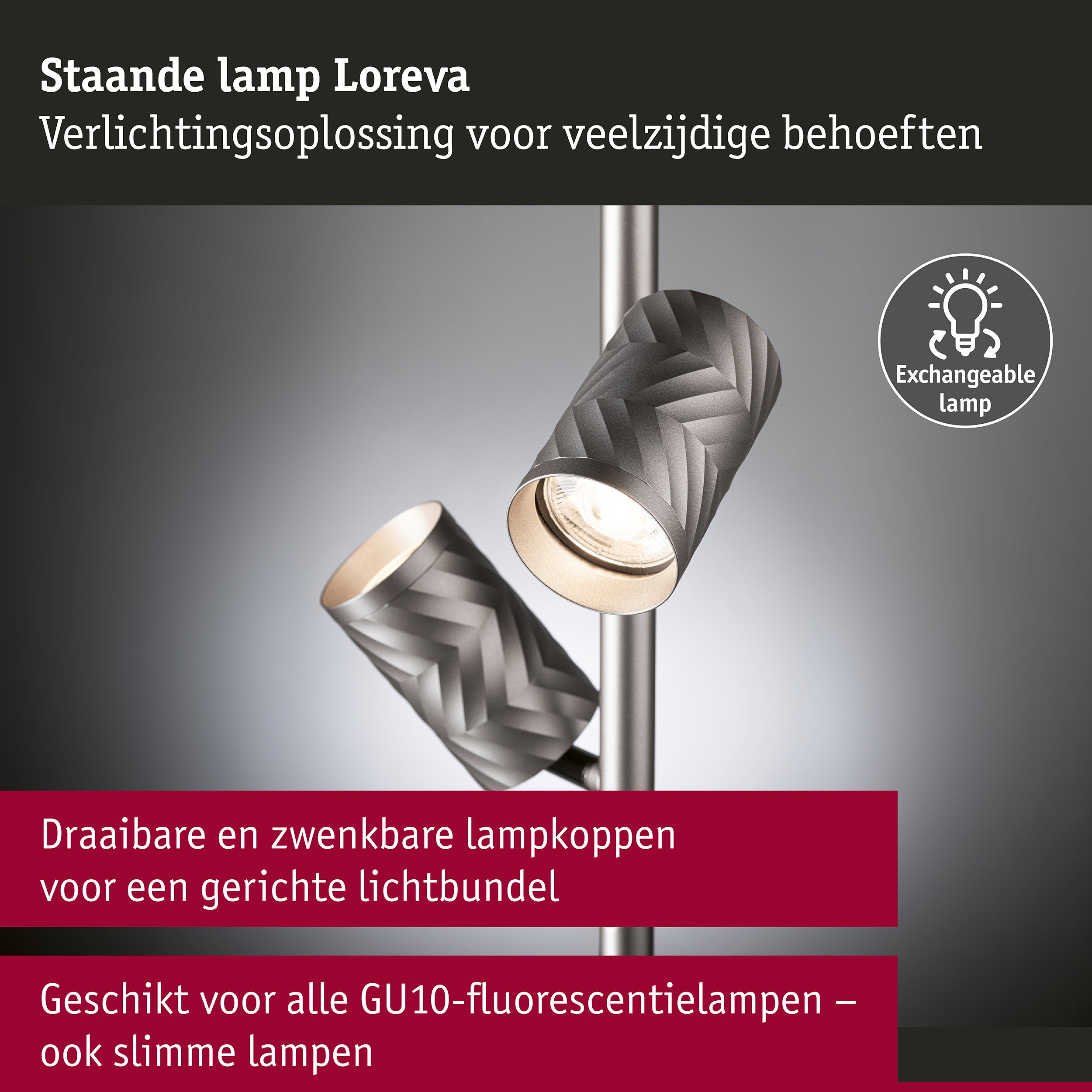 Staande lamp Loreva 1575mm max. 2x7W Titaanium