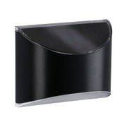 Black curved wall light with transparent plastic cover, modern LED outdoor lighting fixture