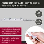 Regula II mirror light in chrome with textile cable and on/off switch for easy plug-in installation