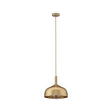 Moderne Pendelleuchte aus goldfarbenem Metall mit runder Form und sichtbarer Glühbirne