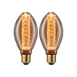 Twee decoratieve LED-lampen met amberkleurig glas en warm licht voor stijlvolle verlichting