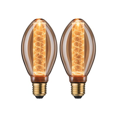 Twee decoratieve LED-lampen met amberkleurig glas en warm licht voor stijlvolle verlichting