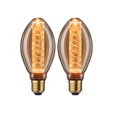 Twee decoratieve LED-lampen met amberkleurig glas en warm licht voor stijlvolle verlichting