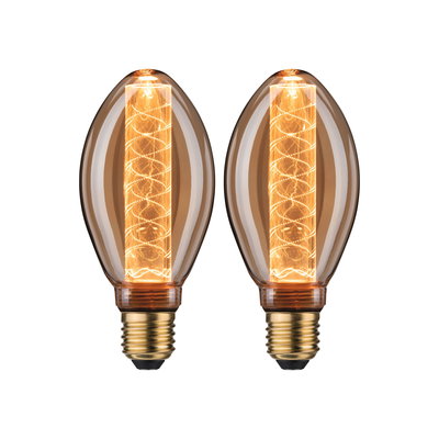 Twee decoratieve LED-lampen met amberkleurig glas en warm licht voor stijlvolle verlichting