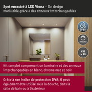 Spot encastré LED Viona avec anneaux interchangeables en blanc, chrome mat et noir, indice IP65