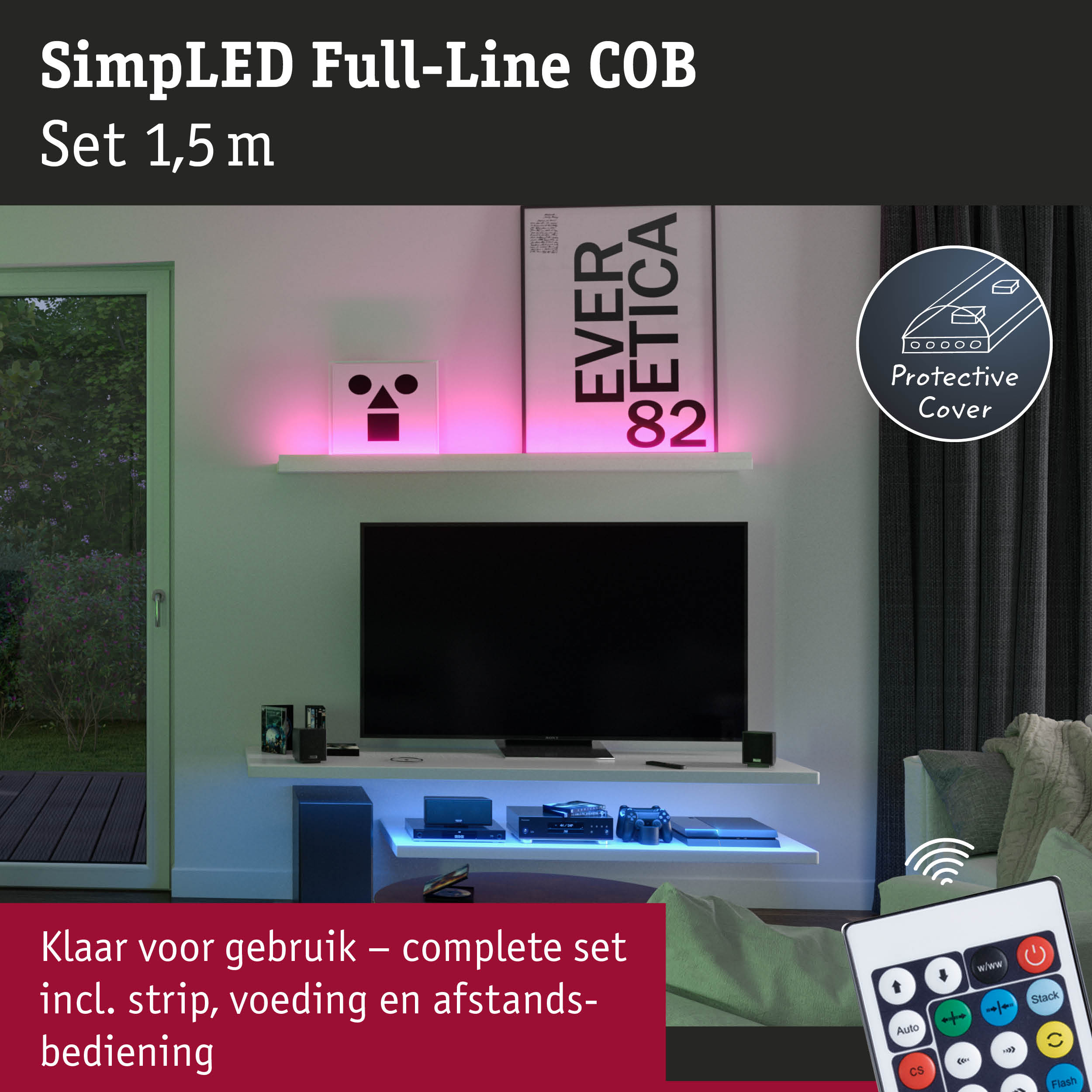 1,5 m LED-strip set met beschermkap en afstandsbediening voor sfeerverlichting thuis