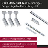 URail Starter-Set Tubo mit drei silbernen LED-Strahlern und Schienenprofil für flexible Raumbeleuchtung