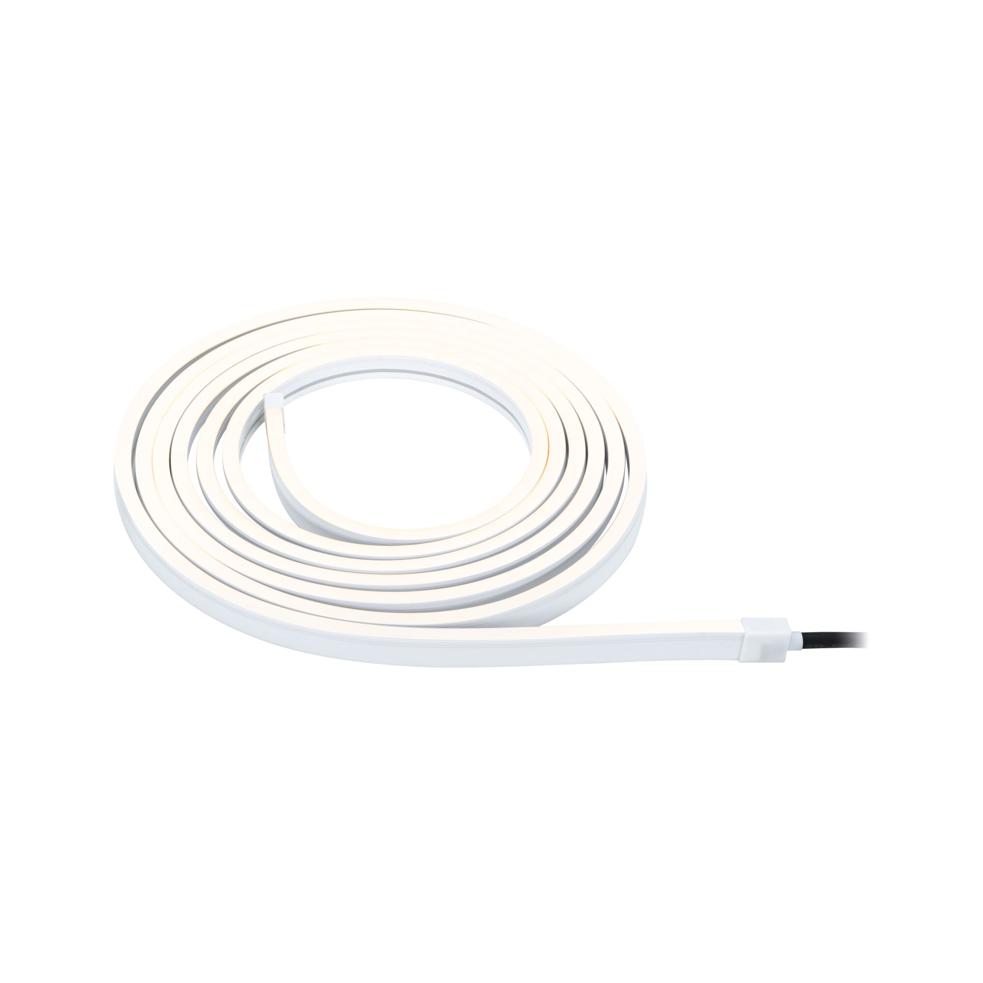 Fleksibelt hvidt LED-lysbånd med kabel til moderne rumbelysning og dekoration.