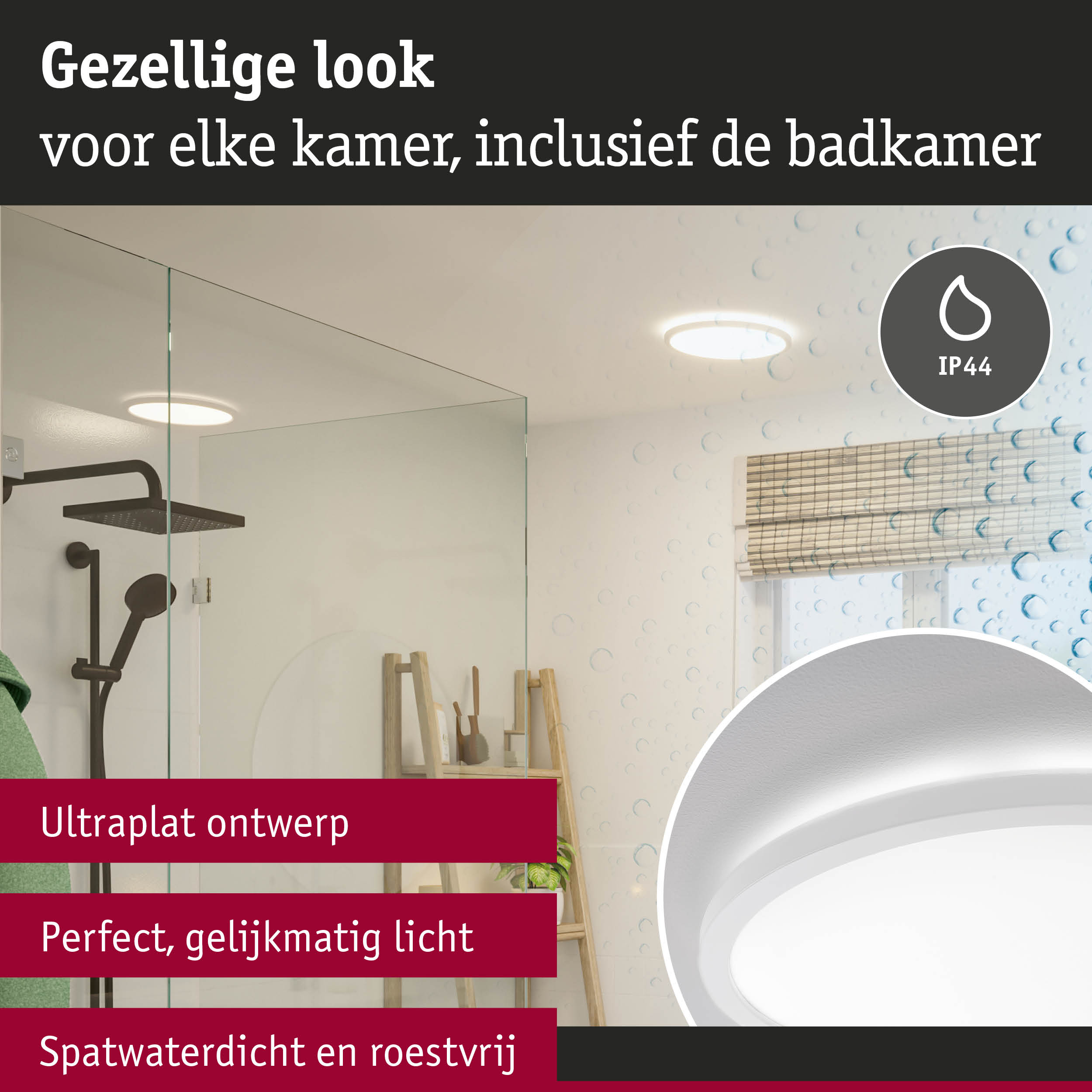 Ultraplatte witte LED-plafondlamp met IP44, spatwaterdicht en roestvrij voor badkamer