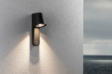 Modern black aluminum wall light with warm white LED for outdoor and terrace lighting