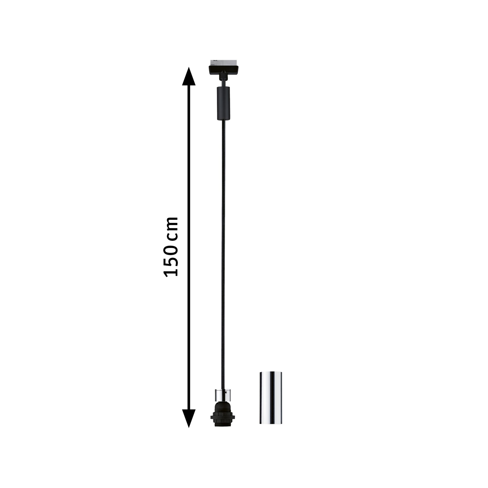 Black 150 cm cable with chrome socket for LED track lighting installation