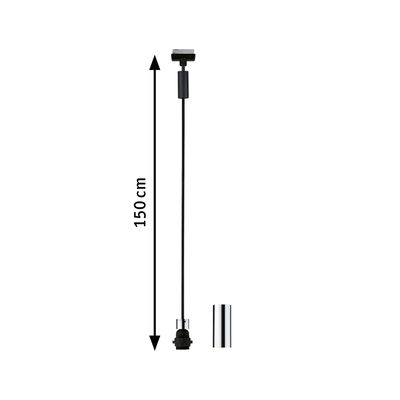 Black 150 cm cable with chrome socket for LED track lighting installation