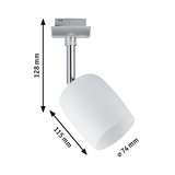 Weißer LED-Strahler mit Glas-Schirm und verchromtem Metallarm, Maße 128x115x74 mm, moderne Beleuchtung