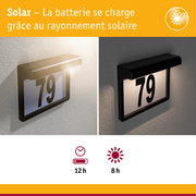 Applique solaire noire pour numéro de maison avec éclairage LED et longue autonomie de batterie