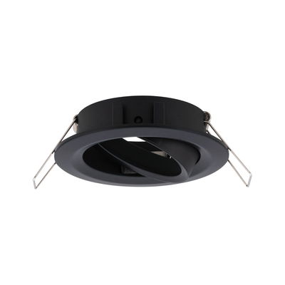 Black metal recessed spotlight with adjustable insert and spring clips for ceiling installation