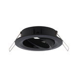 Black metal recessed spotlight with adjustable insert and spring clips for ceiling installation