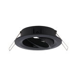 Black metal recessed spotlight with adjustable insert and spring clips for ceiling installation