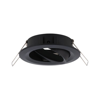 Black metal recessed spotlight with adjustable insert and spring clips for ceiling installation