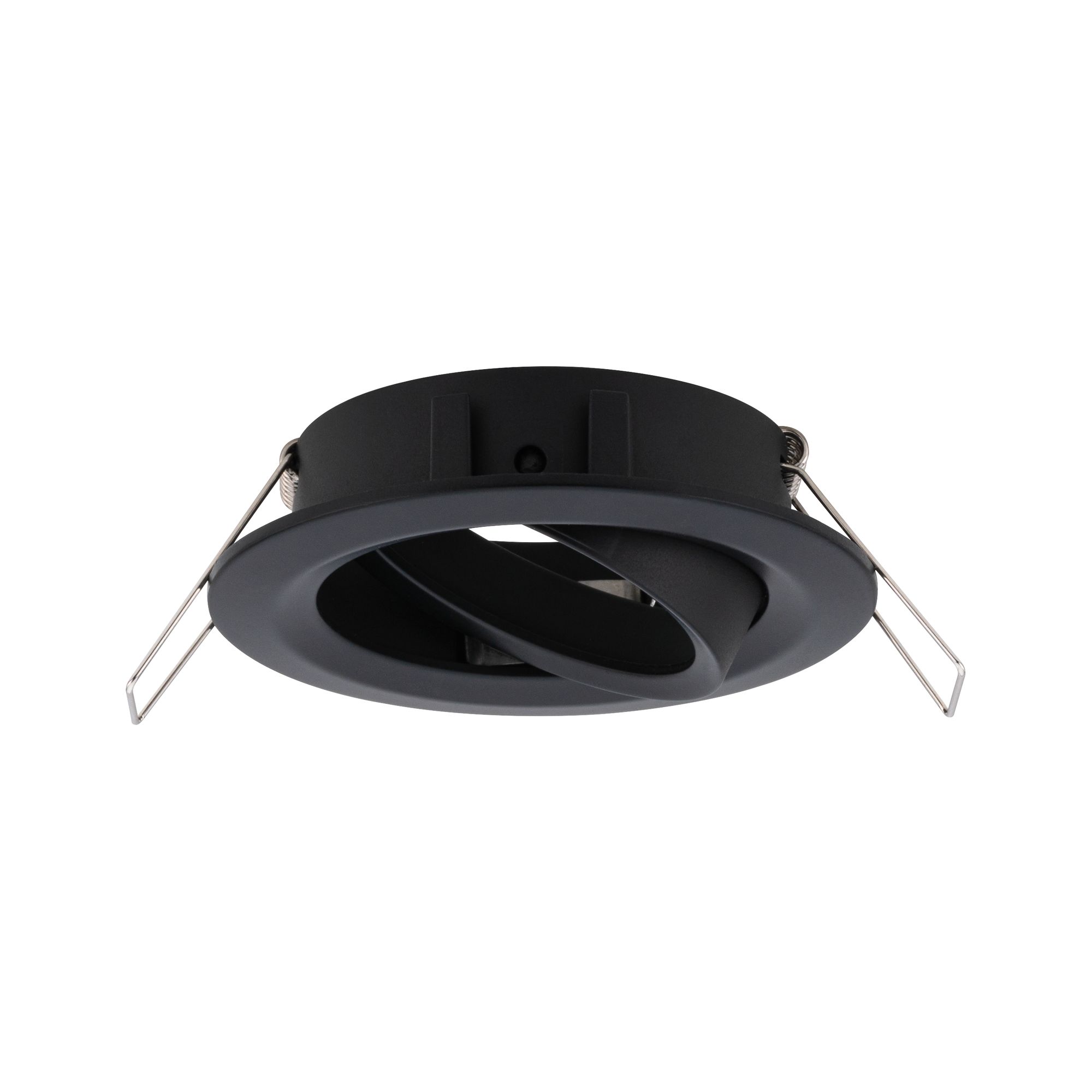 Spot encastré noir en métal avec angle réglable et clips ressort pour montage au plafond