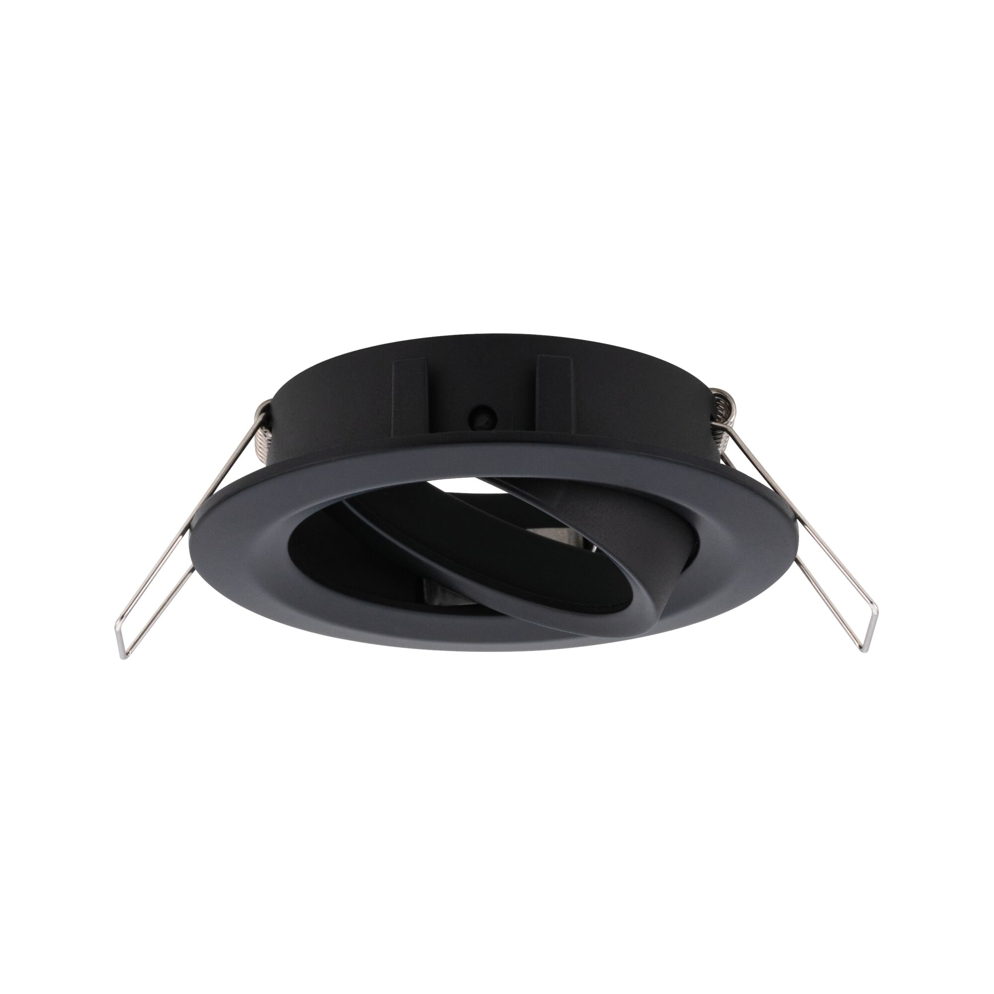 Spot encastré noir en métal avec angle réglable et clips ressort pour montage au plafond