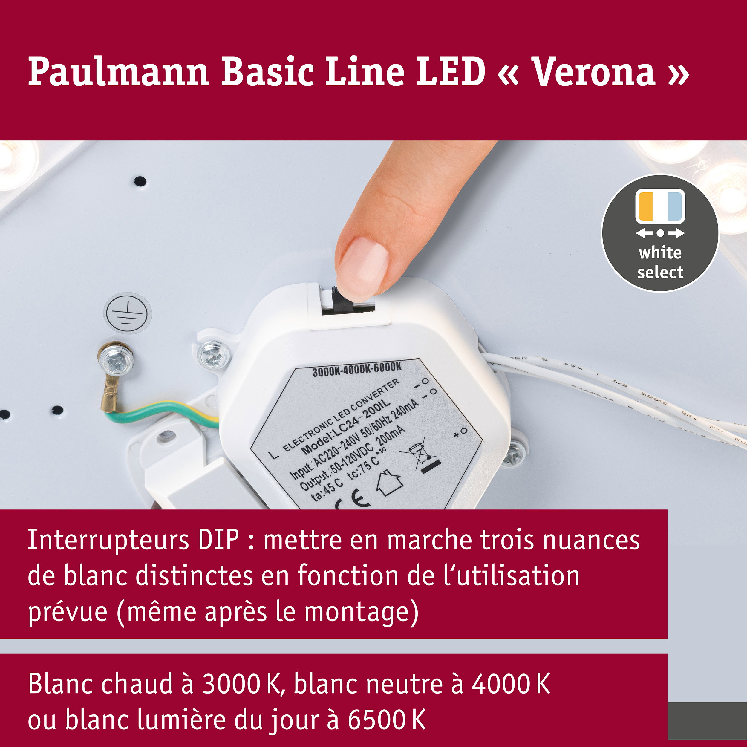 Plafonnier LED Verona White Select 375mm 230V 21,2W Blanc